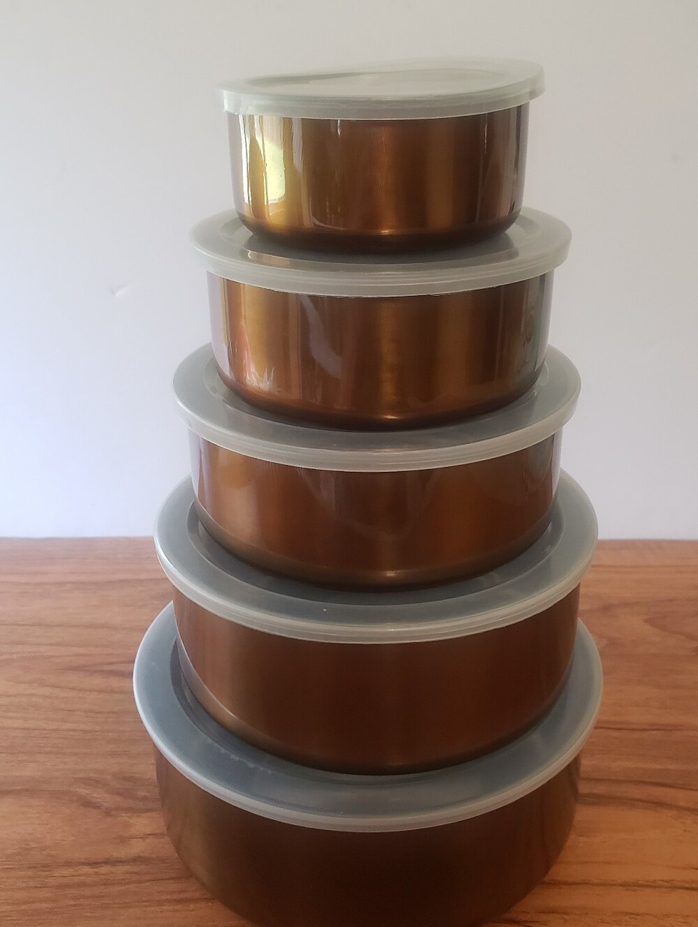 Set of 5 Gold Coast Stainless Steel Food Storage Bowls w/Lids, 10 Pcs NWOT